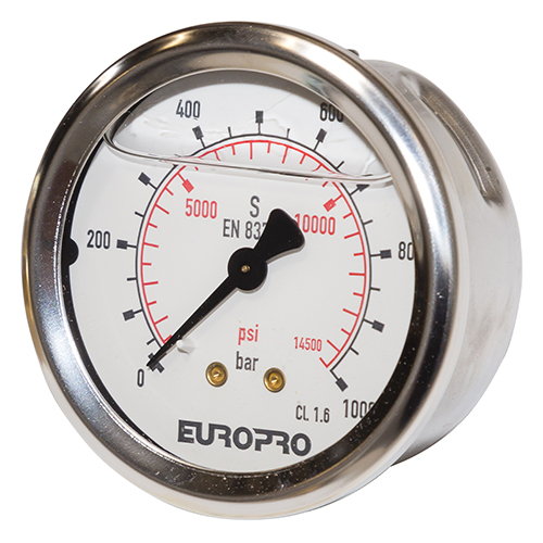 Cylindrical oil 1/4 axial manometer 63 mm  0 to 1000 bar  1/4