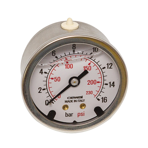 Cylindrical oil 1/4 axial manometer 50 mm  0 to 16 bar  1/4